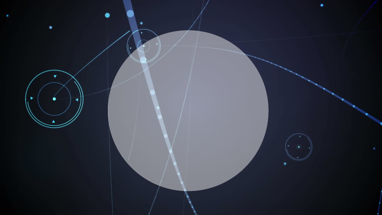 animación digital de la red de conexiones sobre una pancarta redonda con espacio de copia sobre fondo azul