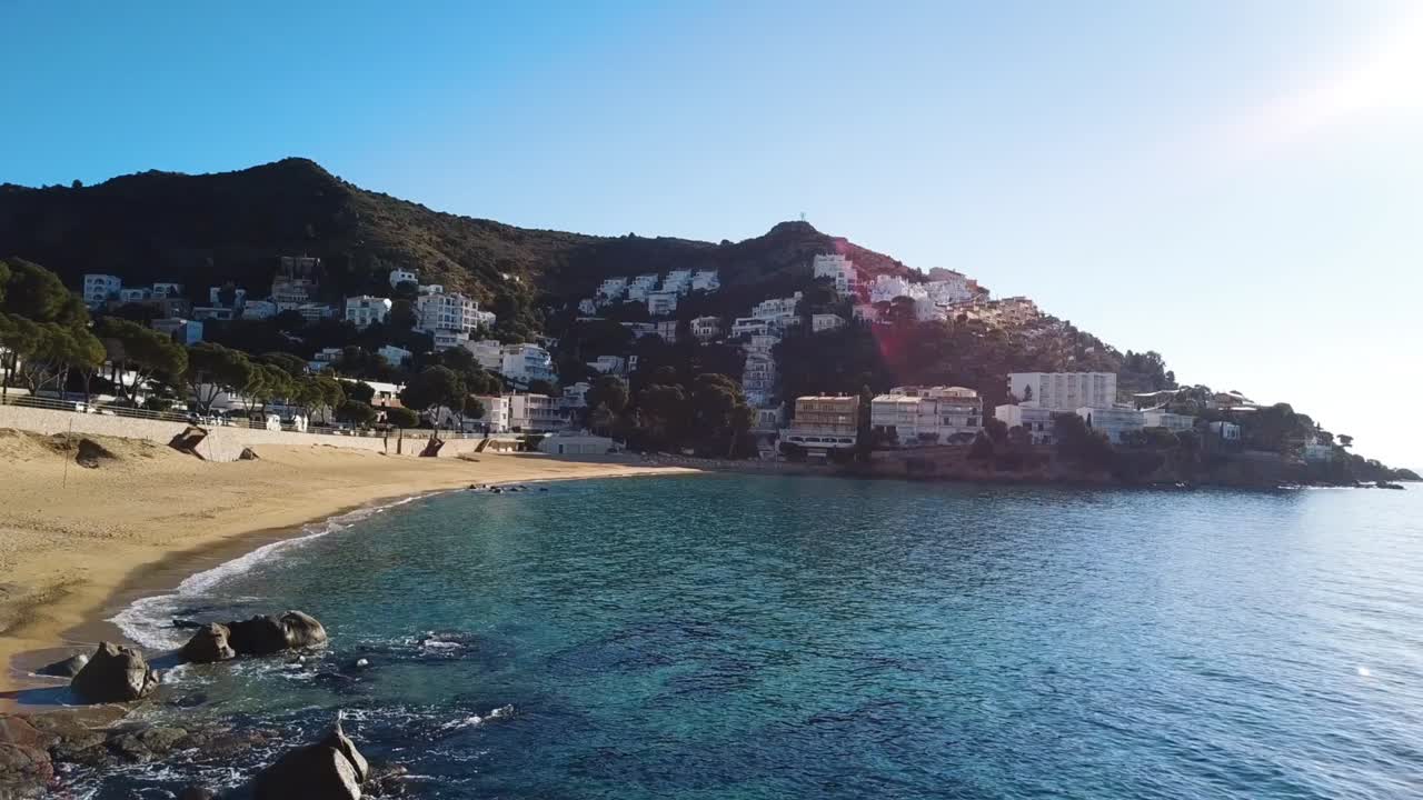 drone footage of a beautiful beach in Spain