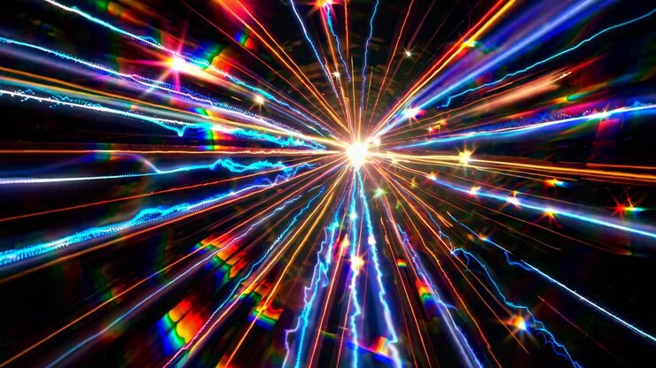 Bright Light Rays Moving Through a Colorful Abstract Tunnel