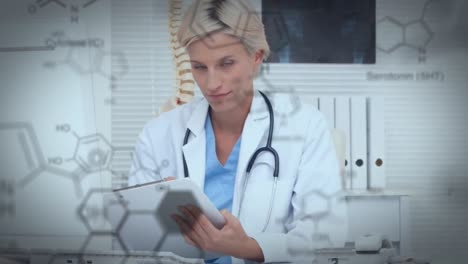 médico dentro de las oficinas y estructuras químicas
