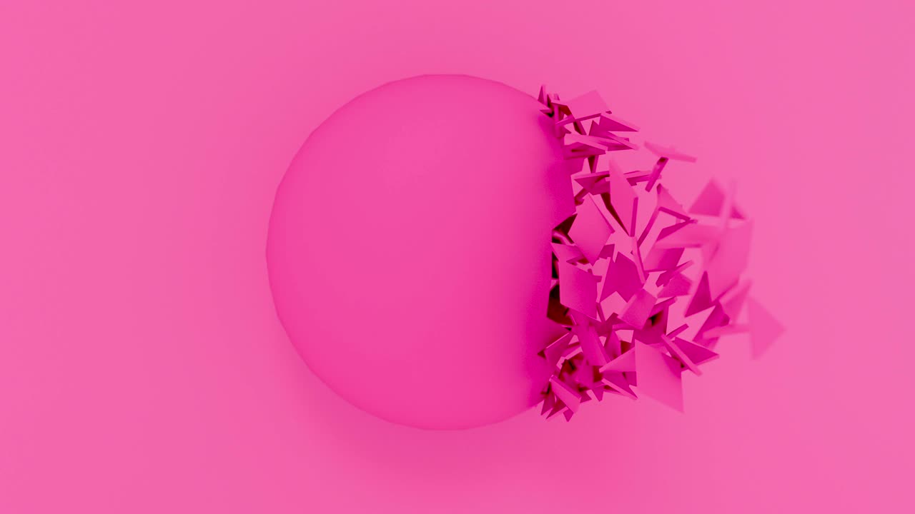 explosión de bola rosa abstracta en fondo pastel. formas 3d renderización de animación por computadora geométrica. imágenes de bucle de 4k.