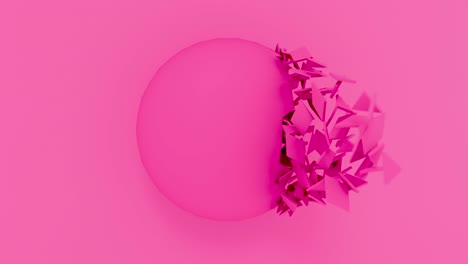 explosión de bola rosa abstracta en fondo pastel. formas 3d renderización de animación por computadora geométrica. imágenes de bucle de 4k.