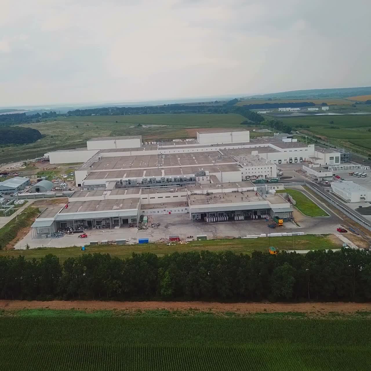 Aerial view of modern industrial factory. Manufacturing plant. Industrial territory.