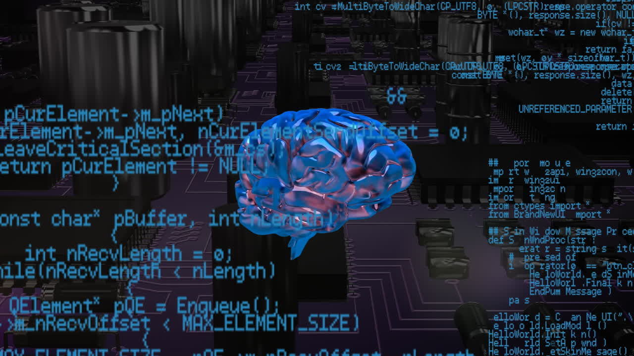 Brain with program codes and a background of a digital circuit