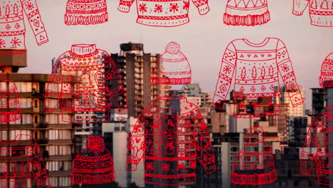 animación del patrón de salto de navidad sobre el paisaje urbano en el fondo