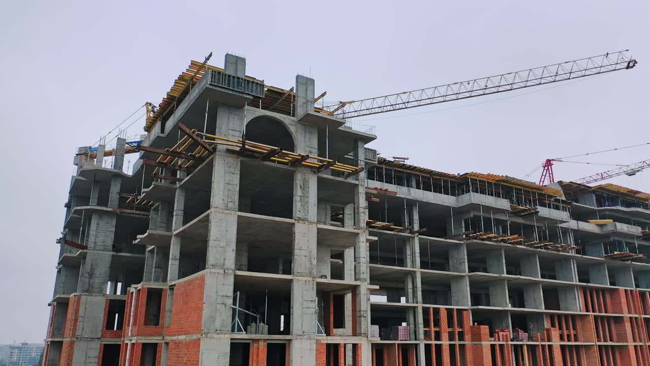 Construction of a residential apartment complex. Aerial view.