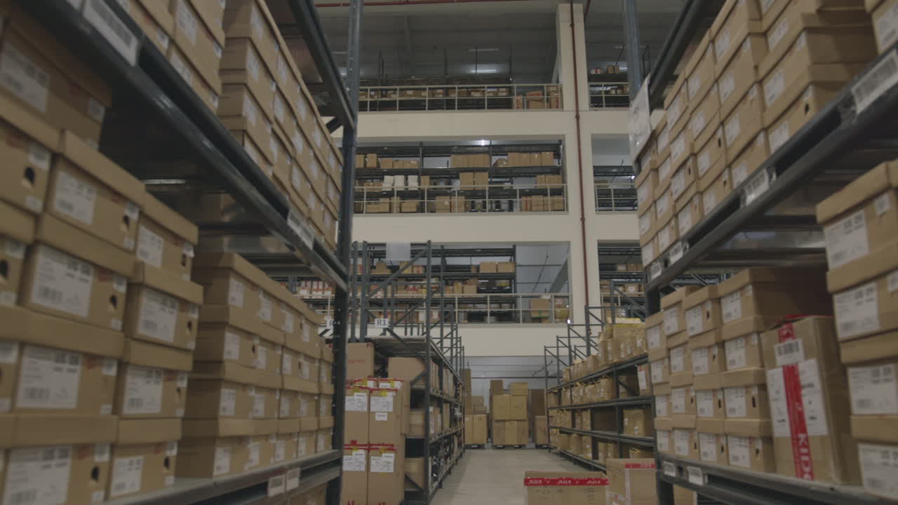 Wide Panning Shot Of A Storage Facility Warehouse