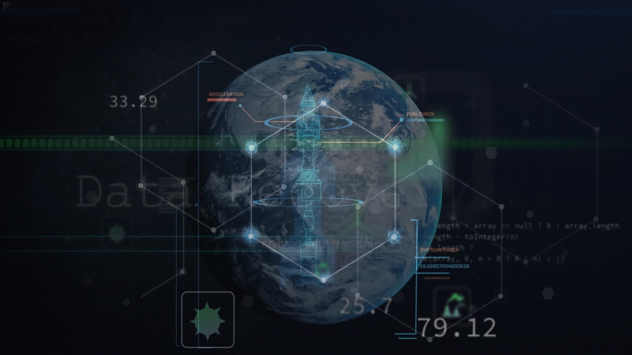 Animation of data processing over globe on black background