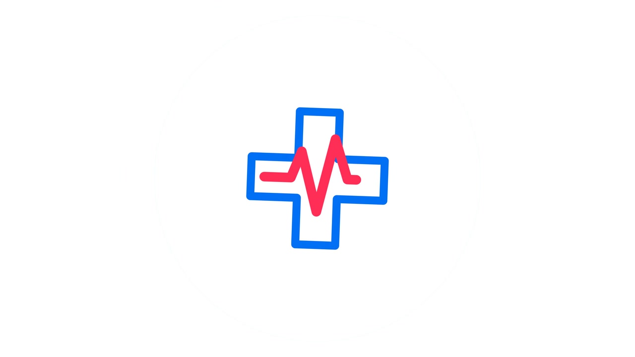 Icona Croce Medica Animata con Linea di Battito Cardiaco EKG
