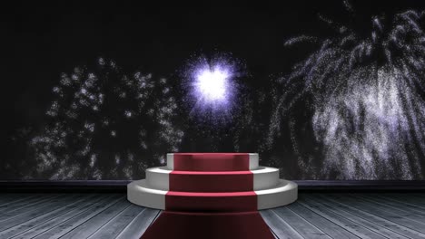 animación de fuegos artificiales blancos sobre los escalones en el lugar de la alfombra roja, sobre fondo negro