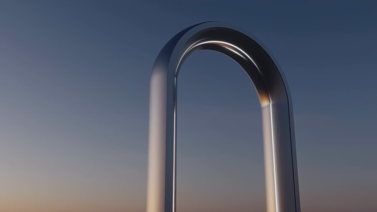 Sleek Metallic Arch Against a Gradient Sky