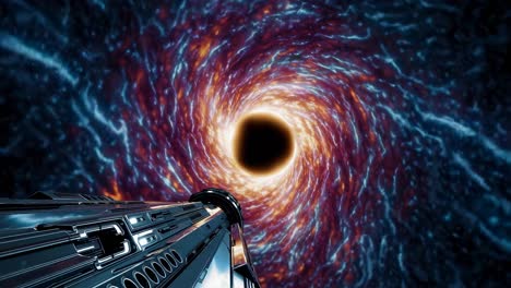 black hole and futuristic spaceship in space