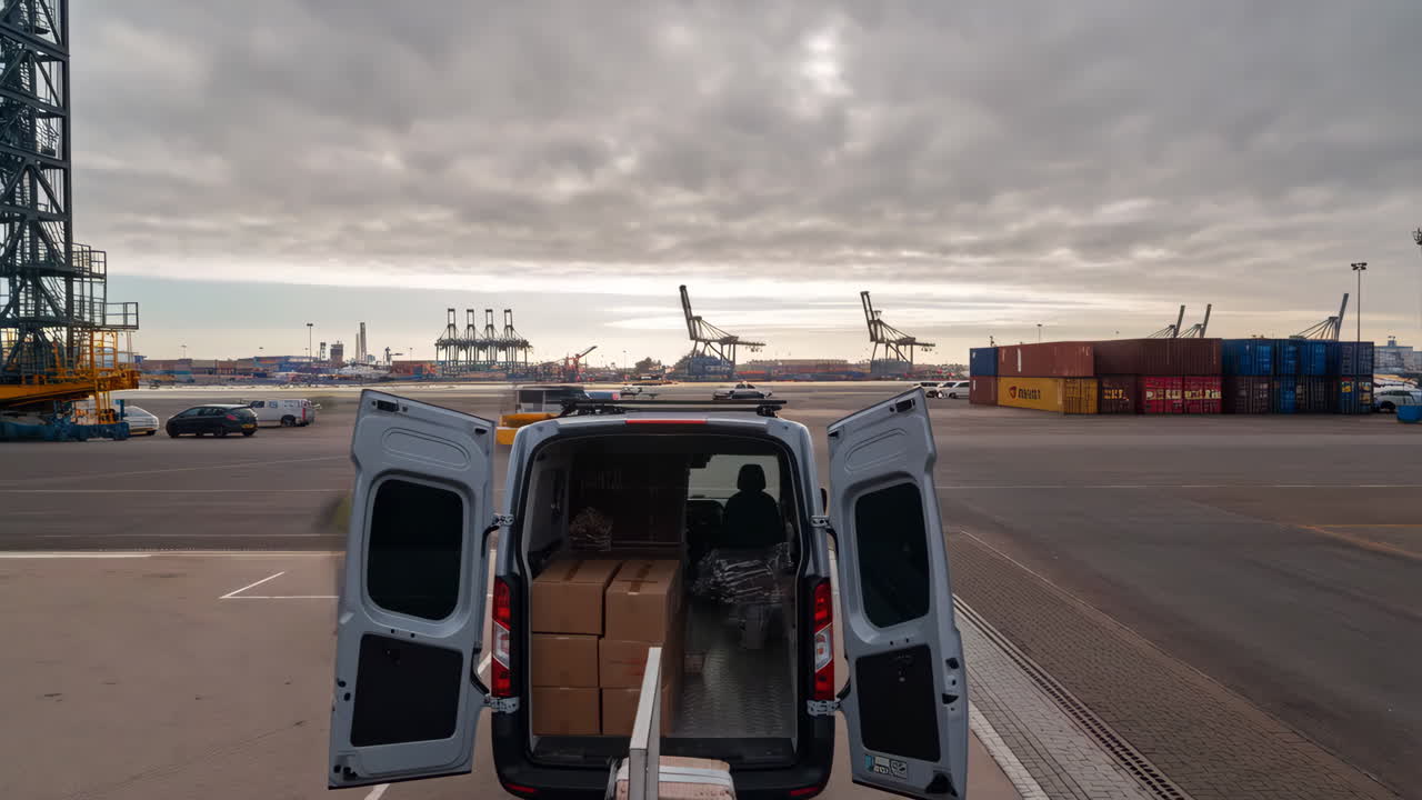Freight handling and delivery at a bustling port terminal