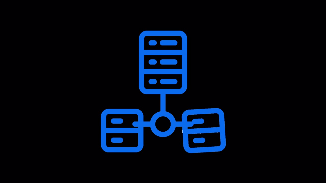 Animated Blue Outline Server Network Icon with Data Flow