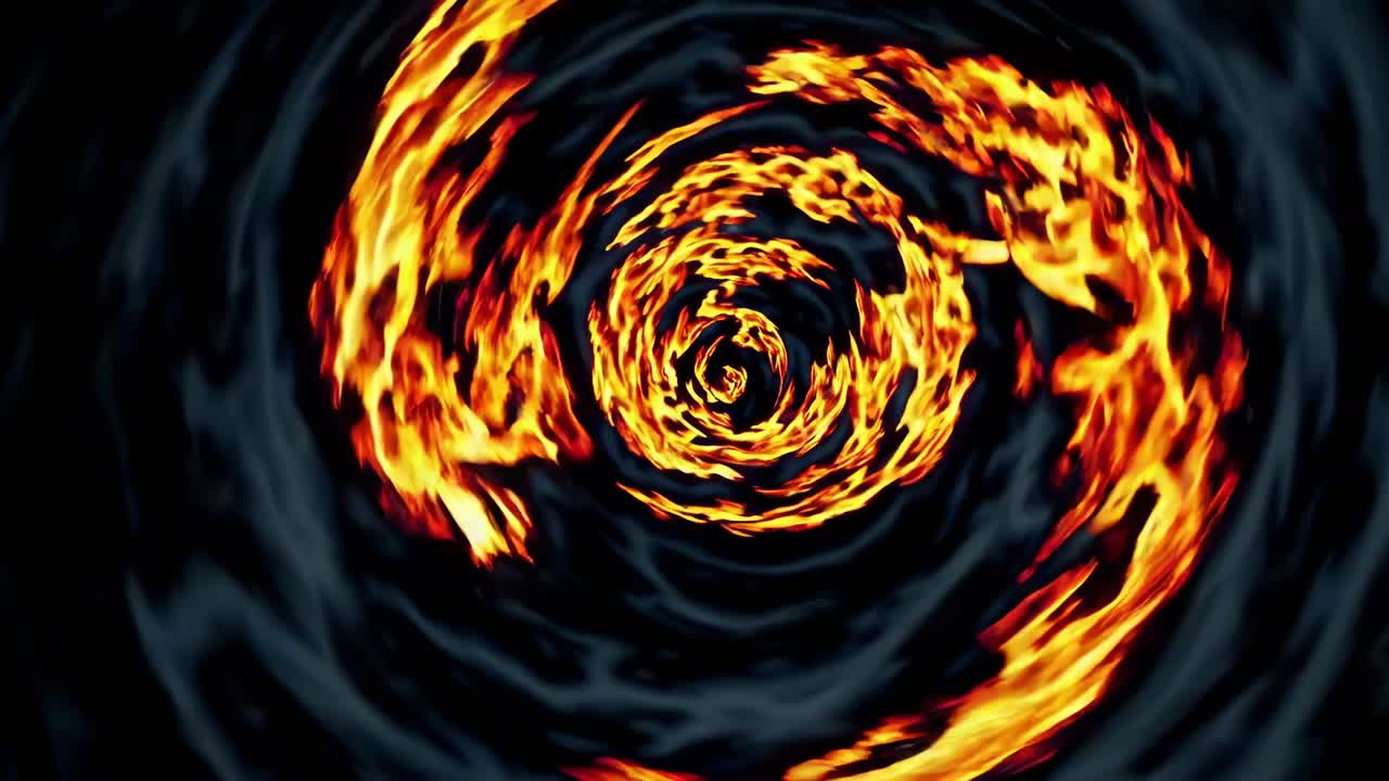 Dynamic top-down video view of swirling flames creating a fiery vortex
