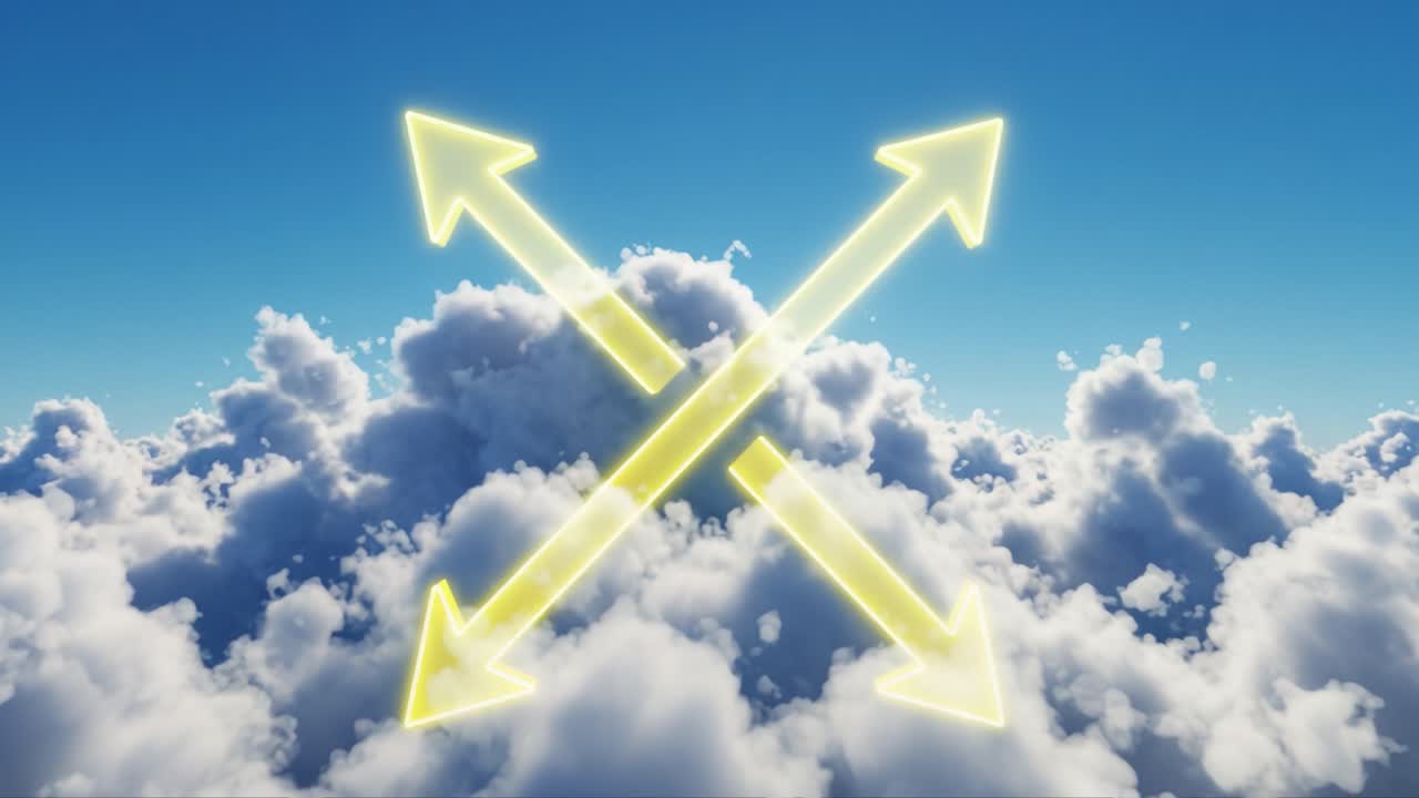 A Beautiful Sky with Illuminated Arrow Shapes Intersecting Above Fluffy White Clouds in a Bright, Blue Background, Symbolizing Direction and Possibility