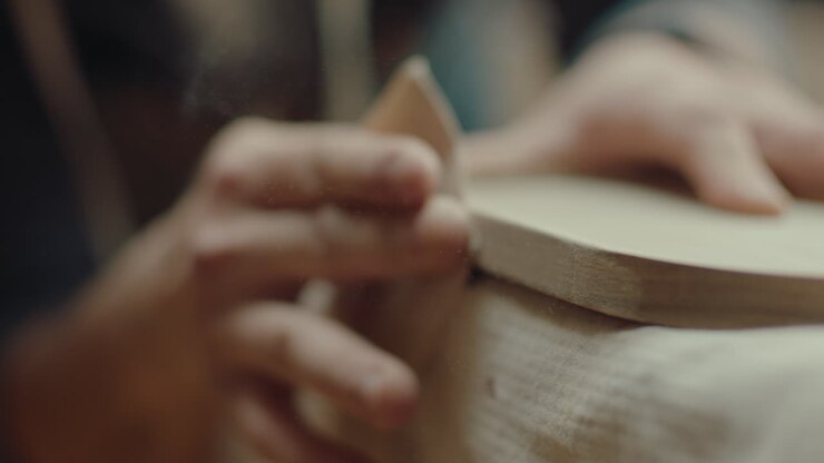 Polishing Wooden Board with Sand Paper
