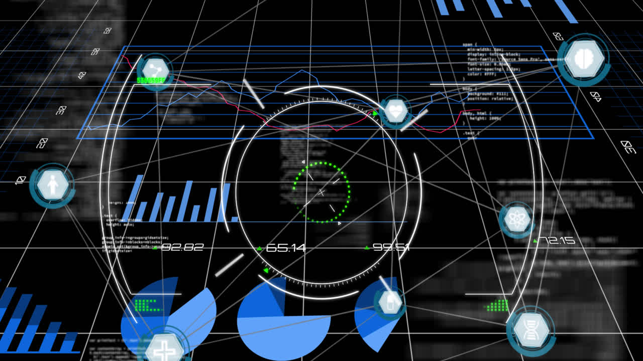 검은색 배경에 대한 데이터 처리 인터페이스를 통해 범위 스캔의 애니메이션