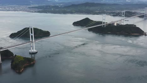 aerial view of kurushima kaikyo bridge in japan