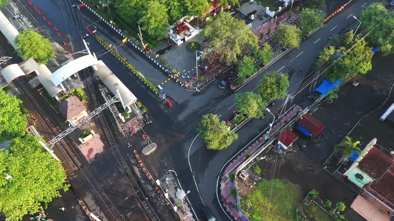 Elevated shot of Yogyakarta Central Railway Station at dawn, Indonesia
