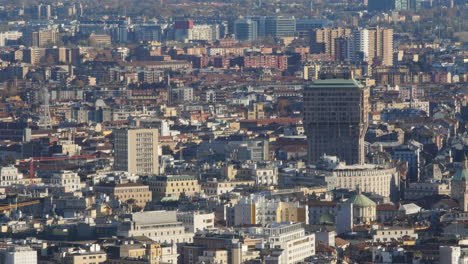 torre velasca tower built in 1950s in milan city, aerial panoramic view