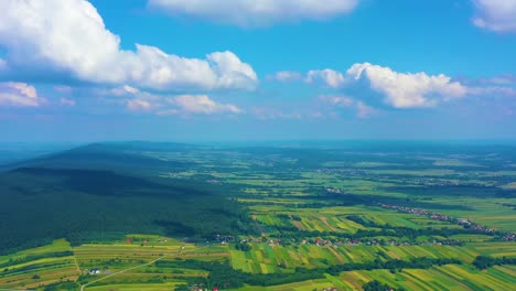 beautiful aerial view of green agricultural field on sunrise