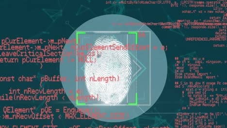 Digitale-Animation-Eines-Biometrischen-Fingerabdruckscanners-Vor-Der-Datenverarbeitung-Auf-Blauem-Hintergrund