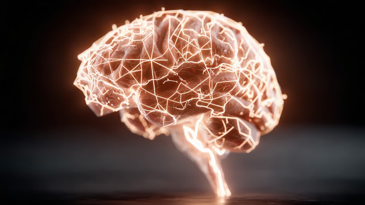 A Dynamic Representation of the Human Brain, Showcasing Electric Activity and Neural Connections in an Abstract Visualization of Cognitive Processes