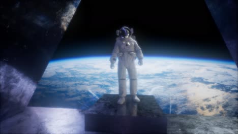 astronauta en la estación de observatorio espacial cerca de la tierra