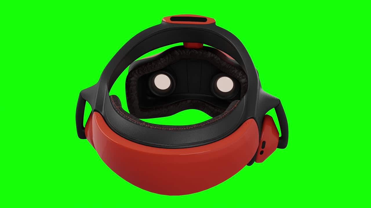 메타버스의 미래를 위해 개발된 가상 현실 헤드의 3d 렌더링은 녹색 화면 배경에 회전된 회전 테이블을 루프로 표시합니다.