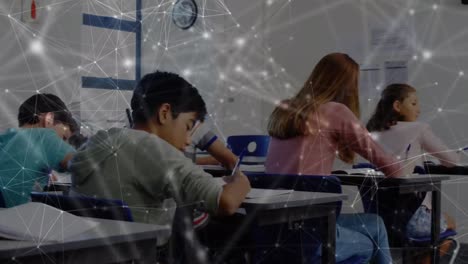 Animation-of-connections-over-diverse-students-learning-at-school