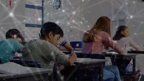 animation of connections over diverse students learning at school