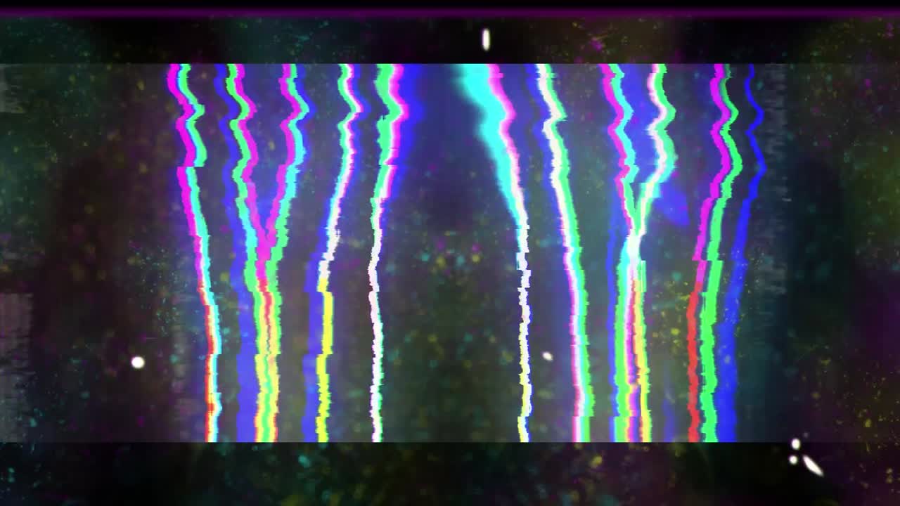 Animation of neon wow text with glitch on screen