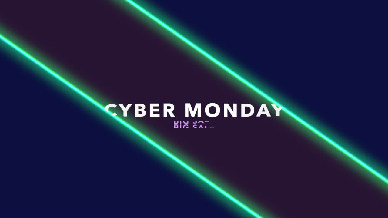 Animations introtekst Cyber Monday på mode- og klubbaggrund med glødende grønne linjer