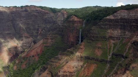 Cinematic-aerial-shot-over-famous-Waipo'o-waterfall-in-Waimea-Canyon-State-Park