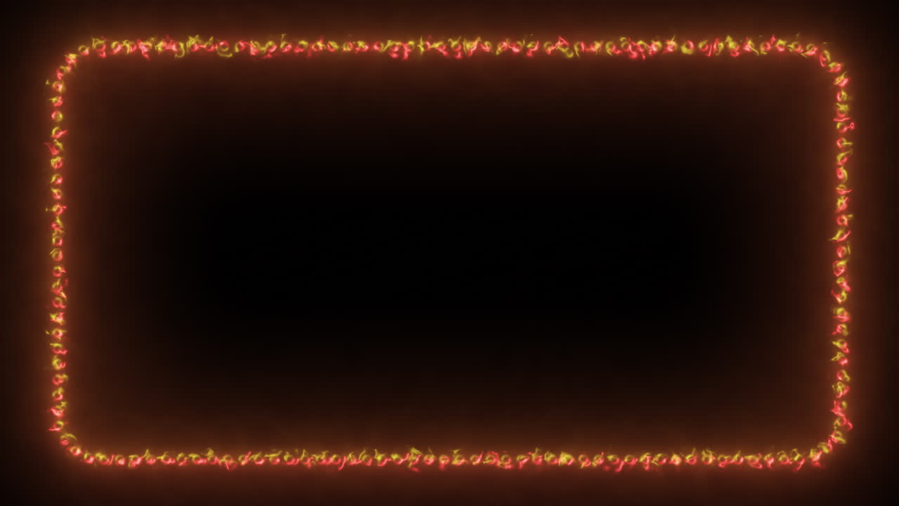 빨간색과 노란색의 불꽃으로 만들어진 직사각형 프레임 경계, 반 ⁇ 이는 흐르는 애니메이션