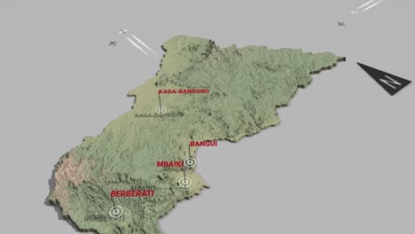 mapa del terreno en 3d de la república centroafricana