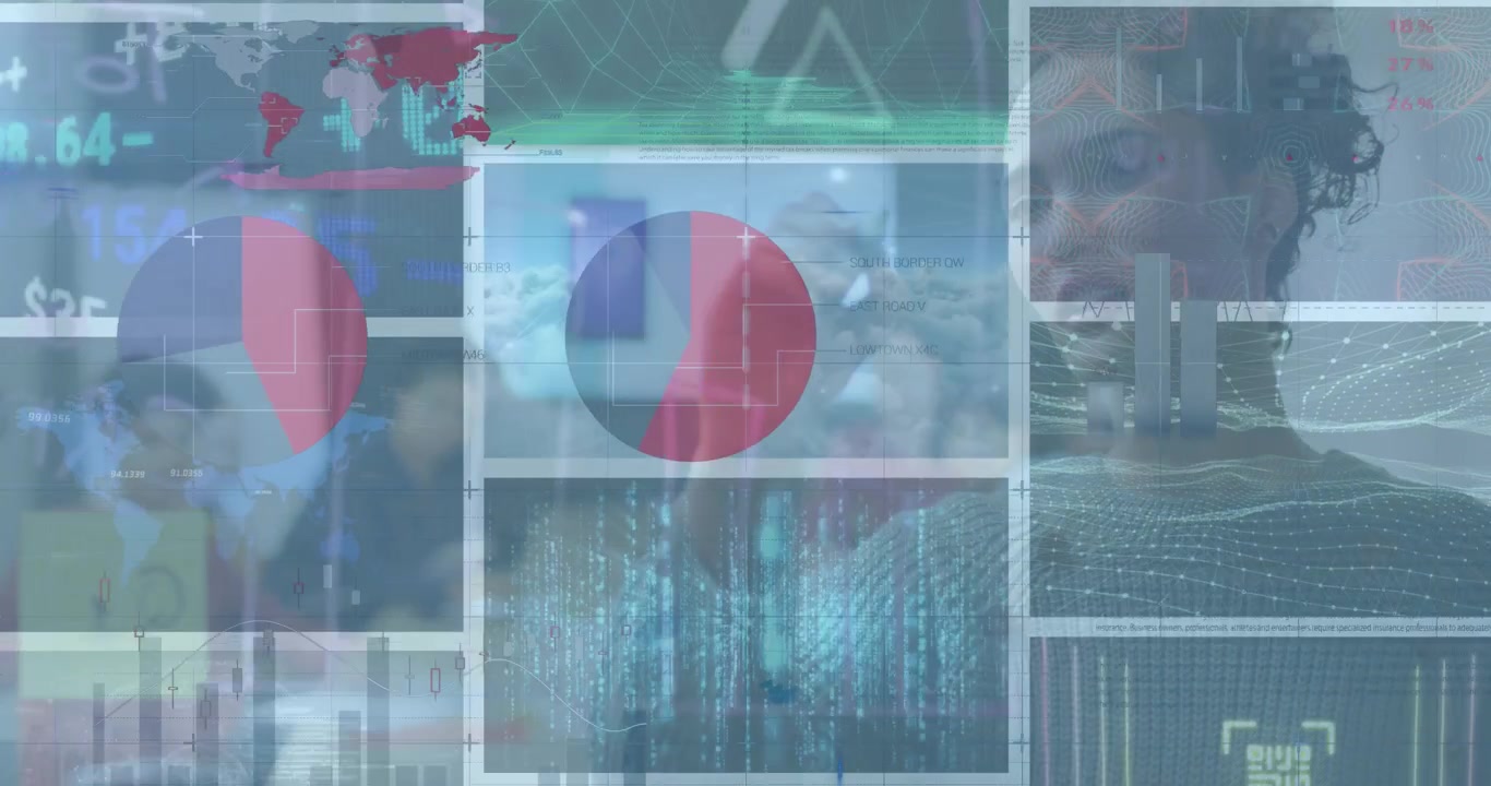 Digital Data Overlay with Financial Charts and Global Information