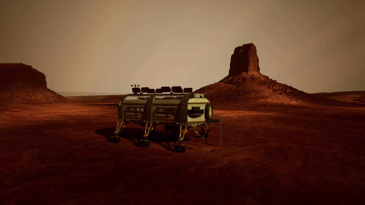 은 사막 풍경에서 화성 탐사 로버