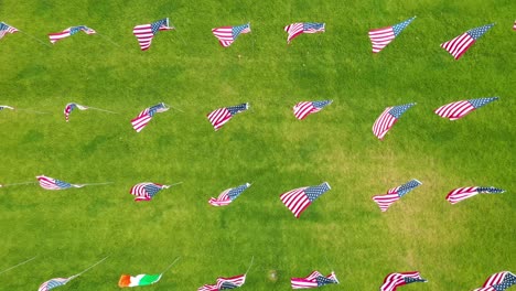 flags honoring the lives lost on september 11 attacks at pepperdine university in malibu - aerial top down