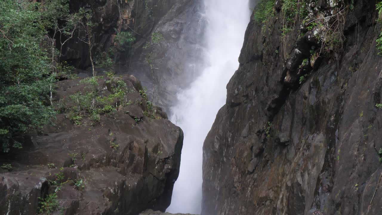 Powerful Cascades Of Khlong Phlu Waterfall In Ko Chang, Thailand. Close-up Shot