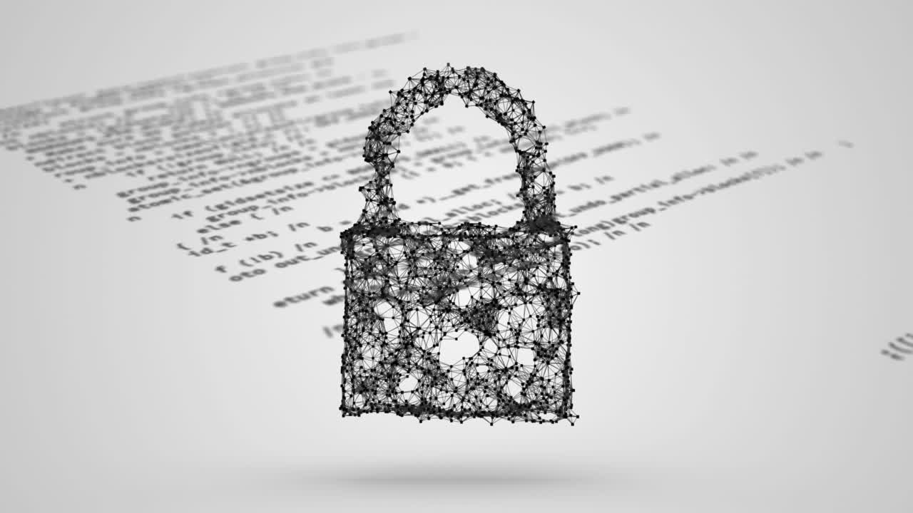 animación del candado de las conexiones y el procesamiento de datos sobre fondo blanco