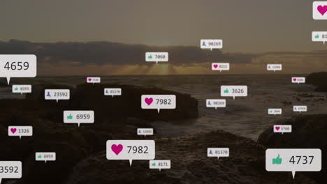 animación del procesamiento de datos de las redes sociales sobre el paisaje