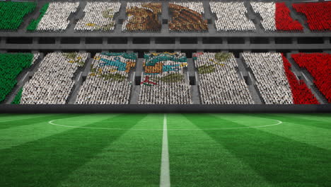 animation of mexican flag on empty football pitch in sports stadium