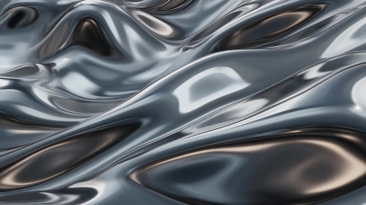 Superficie astratta di metallo liquido argentato in movimento fluido.