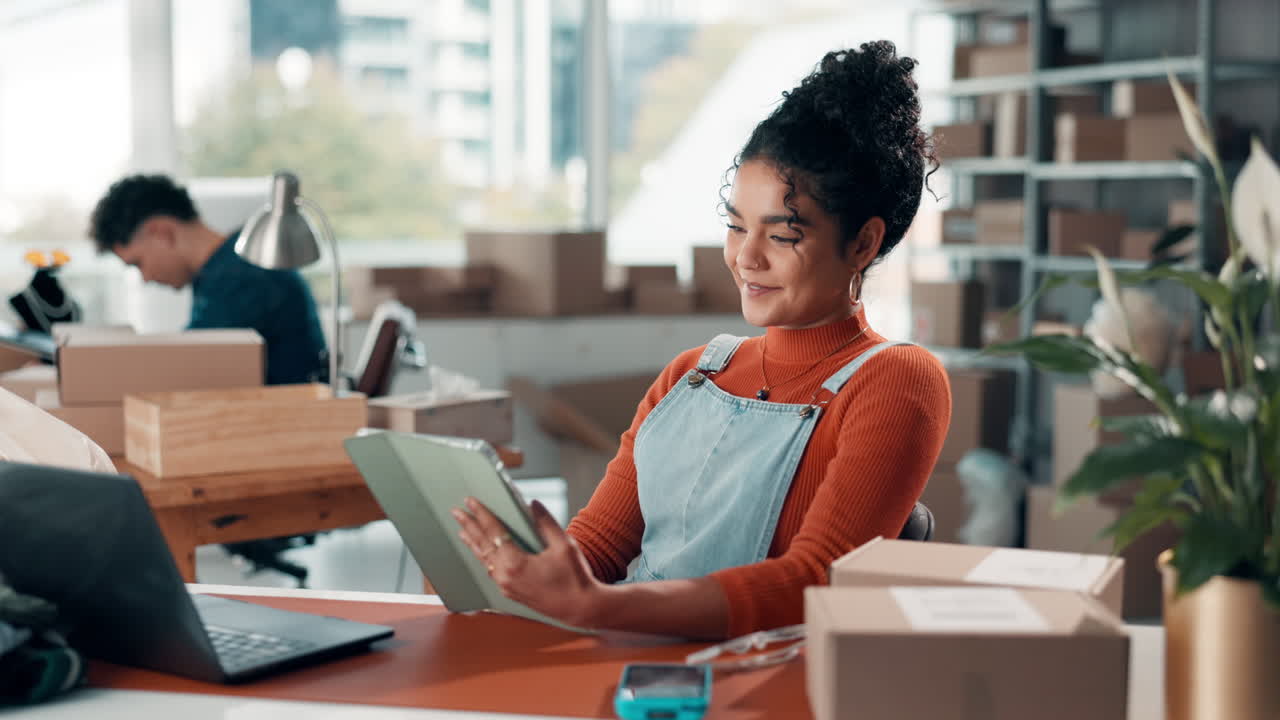 Woman Managing Small Business Orders on Tablet