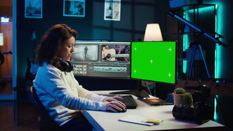 woman color correcting clips on isolated screen pc