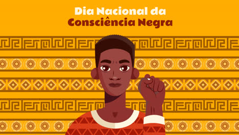 Gráfico-En-Movimiento-De-Ilustración-Plana-Para-El-Día-De-La-Conciencia-Negra-Con-Un-Hombre-Y-Un-Puño-En-Alto