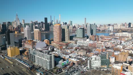 aerial sliding shot above queens in new york city