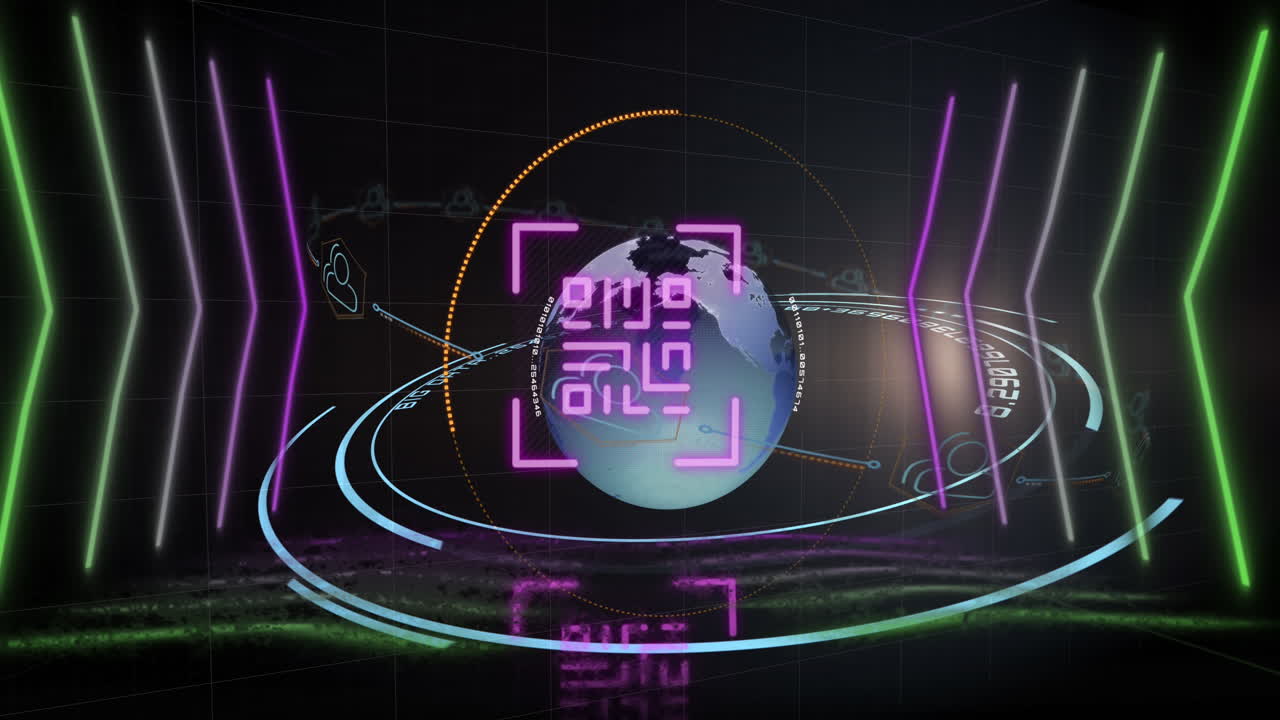 기하학적 모양과 지구에 대한 qr 코드의 애니메이션